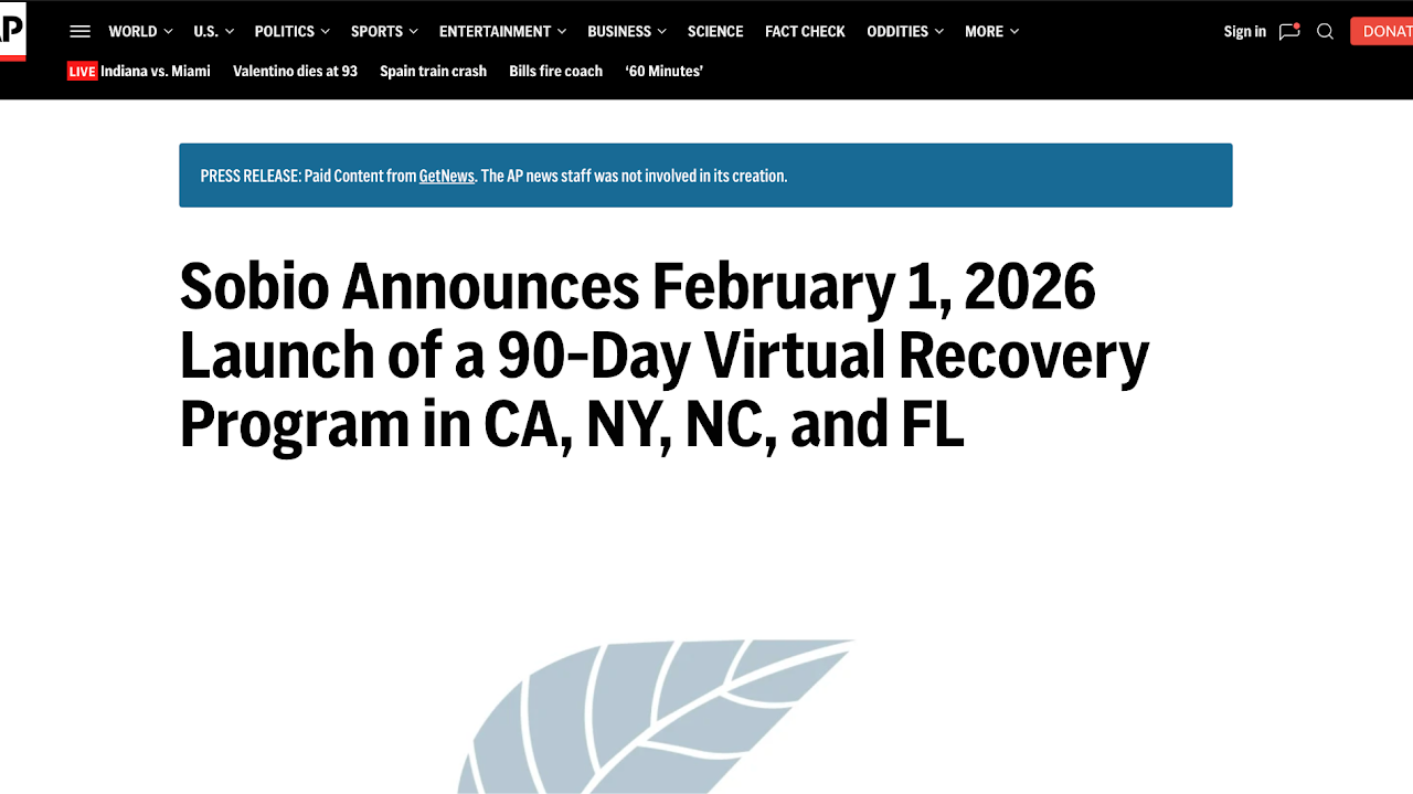 Sobio Announces 90-Day Virtual Recovery Program