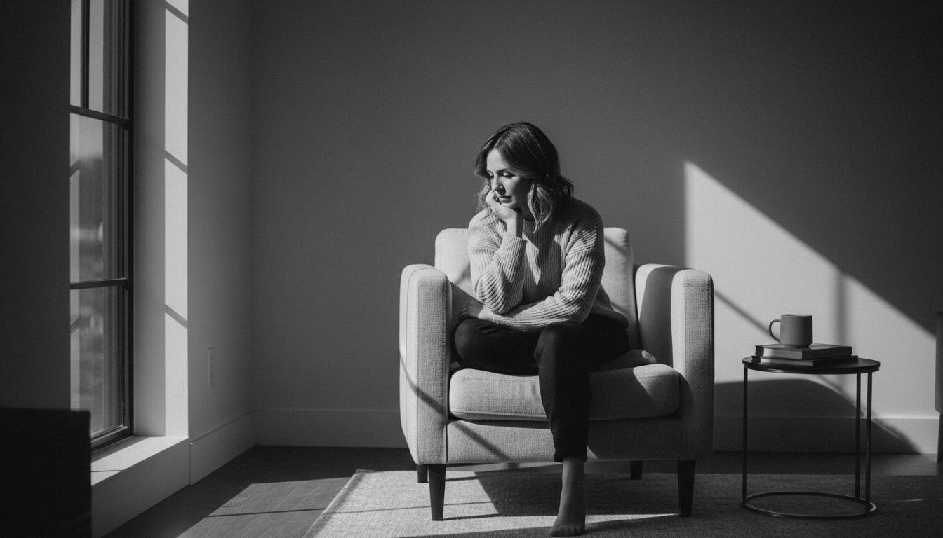 Person sitting quietly, reflecting by a window